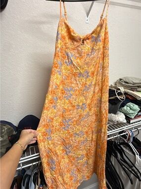 Billabong Orange Floral Slip Dress with Blue Floral Accents